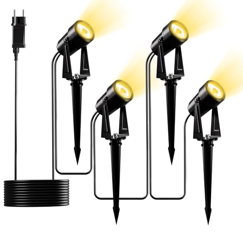 Yuusei Gartenbeleuchtung mit Strom, 4 in 1 Pack 14M Gartenlampen für Draußen, 3000K Warmweiß 27V LED Gartenleuchten mit Strom, IP65 Wasserdicht Gartenstrahler für Außen Garten Terrasse Bäume Rasen