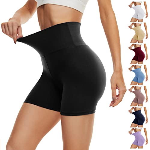 DDOBB Radlerhose Damen Kurze Shorts Sporthose Leggings Blickdicht High Waist Elastisch Unterhosen Fitness Hotpants Sommer Boxershorts(Schwarz,S-M)