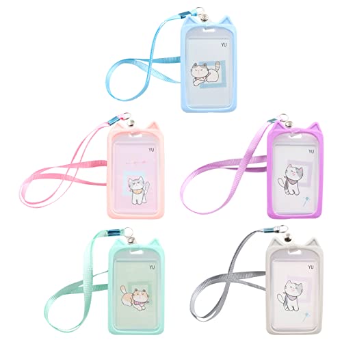 Cdemiy Lanyard mit Kartenhalter, 5 Stück Cartoon Plastik Bus ID Kartenhalter Etui, Transparenter Kunststoff Ausweis ID-Kartenhalter mit Lanyard, für Büro, Ausstellung, Wirtschaft, Schüler