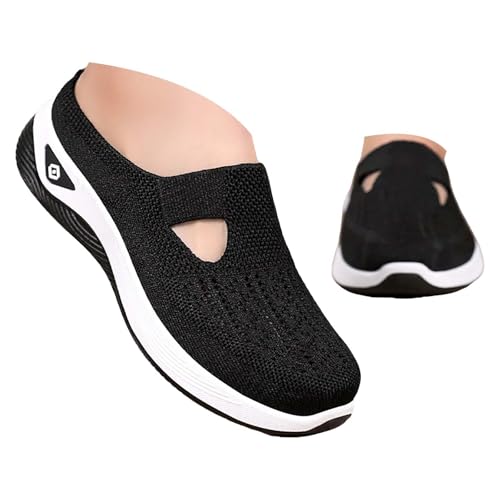 Orthopädische Hausschuhe Damen, Sandalen Vorne Geschlossen Mit Fußbett Ergonomische Schuhe Weite H Hausschuhe Sommer Slip on Atmungsaktive Sabots Breite Füße Krankenschwester Schuhe Pantoletten