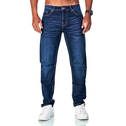 JEEL Herren Sweat-Jeans - Regular-Fit Straight-Cut - Stretch Washed Denim-Look - Sweat-Hose 01-Navy 38W / 34L
