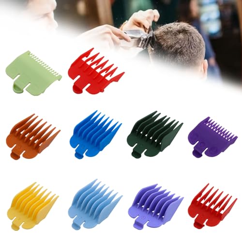 10 Stück Aufschiebekämme für Schermaschine, Haarschneidemaschine Aufsätze mit Reinigungsbürste, Trimmer Aufsätze Aufsteckkamm Set, Haar Schneidemaschine Grenze Kamm für Friseur Salon Werkzeug