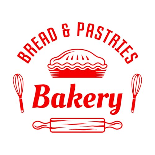 Wandbild und Wandaufkleber aus Vinyl, Bäckerei, Vintage-Logo, Brot- und Gebäckladen, 54x64,8cm mehrere Größenoptionen, Groß, Red
