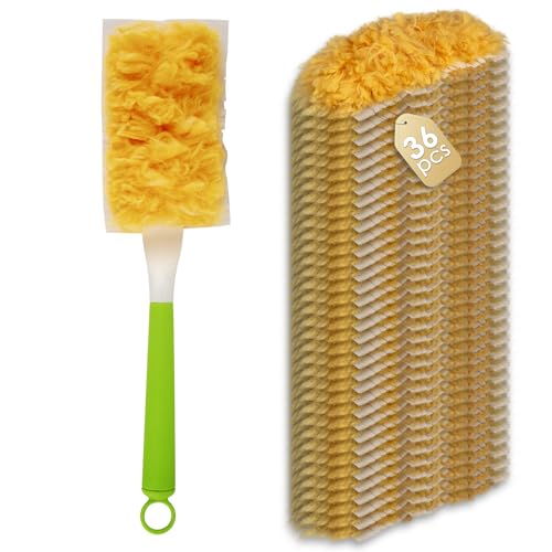 36 Stück Staubtuch-Nachfüllpackungen kompatibel mit Swiffer-Staubtüchern, 360° weiches Ersatzset für Staubtücher für mehrere Oberflächen mit 1 zusätzlichem Griff, Einweg-Staubentfernungsbürstenköpfe