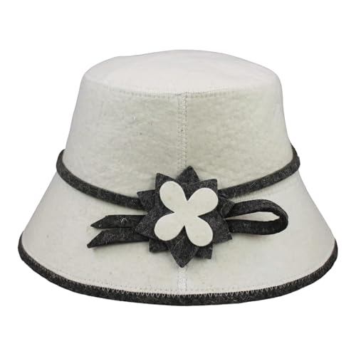 GMMH® Saunahut aus Wollfilz, Saunamütze für Damen, Blumen Muster und Design, Filz Kopfschutz Saunakappe Filzkappe Mütze Filzhut Hut Kappe für Sauna, Banya, Finnische Sauna (Blütenschleife 1523)