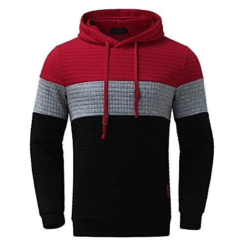 QWUVEDS Herren-Herbst- und Winter-Sportbluse und Freizeit-Pullover verdickter Baumwolle mit Spleißen und Kontrastnähten Angebot Pullover (0904C-Red, XXXL)