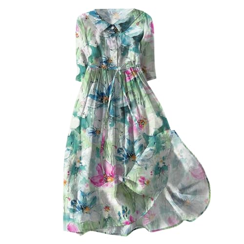 Baumwoll-Sommerkleider für Damen, Übergröße, Hemdkleider für Damen, Button-Down-Revers-Kleid, Boho, fließendes Maxikleid, Boho, Hochzeitsgästekleider, Blumenmuster, Teenagerkleid, gerüschte Kleider,
