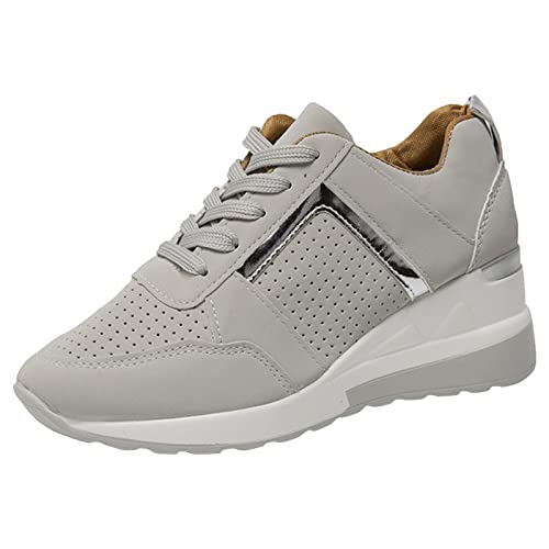 Sportschuhe Mit Absatz Damen Sneaker Damen Leder Turnschuhe Dicke Sohle Freizeitschuhe Sportlich Walkingschuhe Atmungsaktiv Laufschuhe Flache Sohle Halbschuhe Mit Schnürsenkel Schlupfschuhe