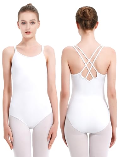 Kefiyis Ballett Trikot Damen Camisole Turnanzug Hohe Elastizität Ballettkleidung Damen Ballettanzug Turnanzug Gymnastikanzug Leotard Tanz body Weiß 2XL