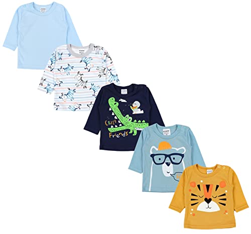 TupTam Baby Jungen Langarmshirt Gestreift 5er Set, Farbe: Mehrfarbig 7, Größe: 74