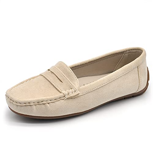IF Fashion Schuhe Mokassins Slip On Loafers Weich Damen mit Strass Pietri Wildleder 7137, 245 Beige, 40 EU