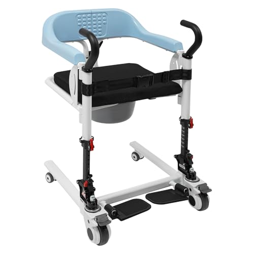 Drehstuhl, Patiententransferrollstuhl, 8-fach höhenverstellbar, Tragfähigkeit 120 kg, mit Kastenbecken und Sitzgurt, 180° drehbarer Sitz, ideal für Pflege und Rehabilitation