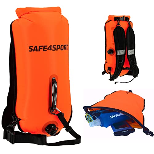SAFE4SPORT.PL SAFE4SPORT RunSwimmer - Aufblasbare Sicherheitsboje zum Schwimmen und 3in1 Rucksack - Große Boje mit Einer Trockentasche für Dinge 28L - Triathlonboje