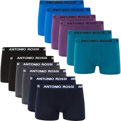 ANTONIO ROSSI Herren (12er-pack) Herren-boxer-hipster Fitted Boxer Hipsters, Schwarz, Blau, Grau, Grün, XL EU