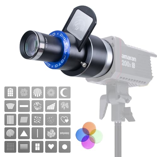 DF DIGITALFOTO Optischer Snoot Bowens Mount Gobo Projektor, Spotvorsatz mit 25 Gobos,Lichtformer für Studio Spotlight, kompatibel mit Aputure Amaran 100X/D 200D/X, Godox SL60 für Portrait,fokussierbar