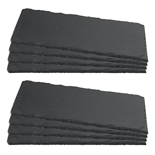 ZEONHEI 8er Set 25 x 12 cm Rechteckige Schieferplatten, Servierplatten aus Schiefer, Schiefer Tischuntersetzer Schieferplatte für Buffet, Servieren, Deko, Schwarz
