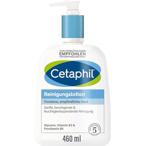 CETAPHIL Reinigungslotion, 460ml, Für trockene, empfindliche Haut, Gesichtsreinigung Mit und ohne Wasser anwendbar, Entfernt sanft und effektiv Schmutz, Seifenfrei, Kein Augenbrennen