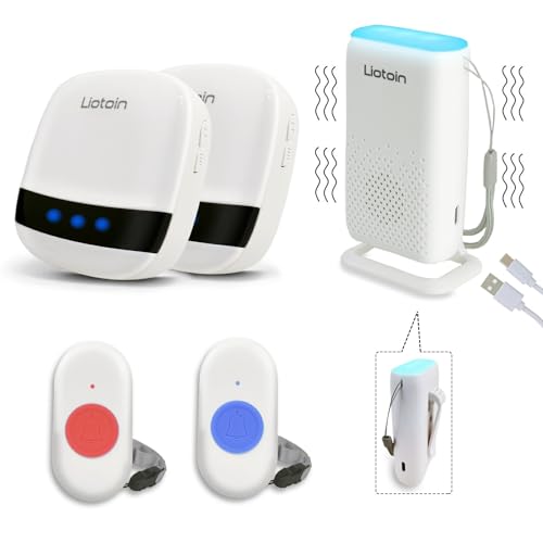 LIOTOIN Notrufknopf für Senioren Notruf Kabellos Notfallknopf Hausnotruf für Senioren SOS Alarm Notruf Knopf Wasserdicht Pflegeruf Set 2 Sender 1 x tragbarer Empfänger 2 x DE Stecker Empfänger …