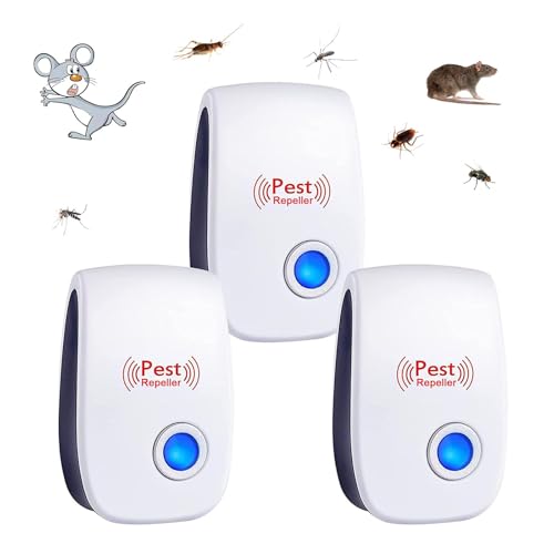 Flintronic 3 Stück Ultraschall Schädlingsbekämpfer, Fliegenfalle Elektrische Insektenfalle Ultraschall, Mückenschutz Ultraschall-Insektenschutzmittel, für Innenbereich Office Garten