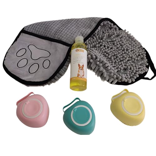 Super Bubble Bath Pack Insektenschutz-Shampoo für Hunde und Katzen, mit drei Badeschwämmen und schnell trocknendem Handtuch für Haustiere, Mikrofaser, saugfähig und weich (Zitrone)