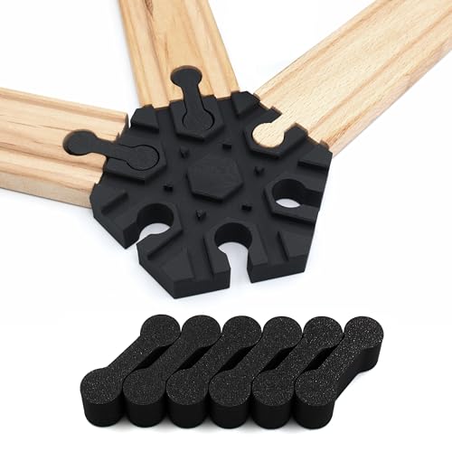6-Fach Kreuzung, Schienenkreuzung, Holzeisenbahn, kompatibel mit Brio, Eichhorn, IKEA Lillabo, inkl. 6 Adaptern, Schienenverbinder, 7-teilig