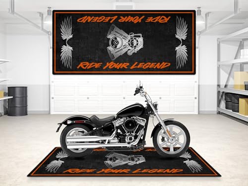 wibeart Garage Matte mit Ride Your Legend Schriftzug für Chopper und maßgeschneiderte Motorräder,waschbarer rutschfeste und aus dem Ausstellungsraum Floor Teppich (Größe 1: /220 x 100 cm)