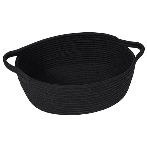 TIMEYARD Aufbewahrungskorb, Korb Geflochten, Geschenkkorb Leer, Spielzeug Korb, Baumwolle Organizer Korb für Windeln, Handtücher, Snacks, Hundespielzeug, Osterkorb, 30 x 20 x 12 cm, Schwarz