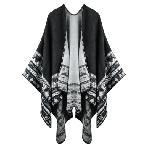 HOTUT Damen Poncho Schal,Übergroßer Schal Strickjacken,Weiches und drapiertes, doppelseitiges Design, Cape Cardigan Geschenk Für Mutter-TotemStil