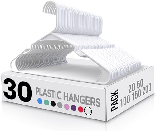 Utopia Home 30er-Pack Kunststoffbügel Platzsparende, langlebige Bügel mit Schulterrillen, weiß