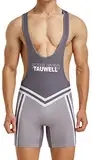FEOYA Herren Wrestling Singlets Slim Fit Sport Bodysuit Aktives Training Wrestling Leotard Gewichtheben Jumpsuits Bequemer Sitz Atmungsaktive Turnhalle Ärmellose Boxershorts A-Grau M