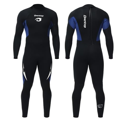 Owntop Herren Neoprenanzug 3/2mm - Vorderer Reißverschluss Voll Tauchanzüge, Stretch Pro Neopren-Nassanzug Thermische Volle Länge Tauchhaut zum Surfen Schnorcheln, Herren Blau XL