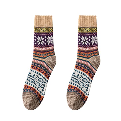rtdgcv Kuschelsocken Weihnachten Verdickte Thermosocken für Damen Weihnachtssocken Socken Weihnachtssocken Dicke Socken Herren Winter Damen Socken im Vintage-Stil Thermosocken Damen (E, One Size)