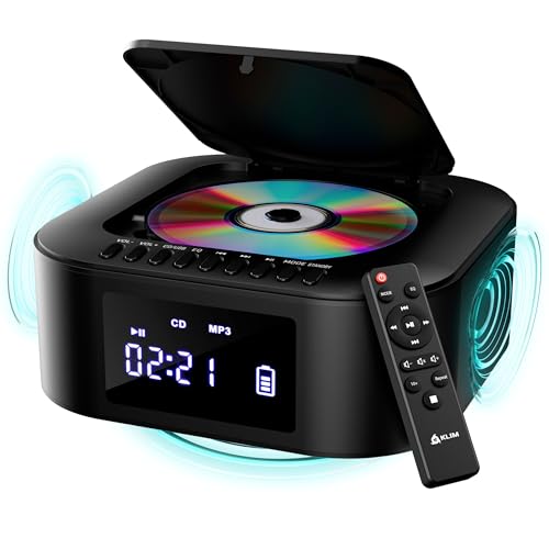 KLIM Boombox E1 Radio mit CD Player + BASS Boost mit Tieftöner + FM Radio, MP3, Bluetooth, AUX, USB, CD + CD Player tragbar mit kabellosem Modus und aufladbaren Akku + Mit Fernbedienung