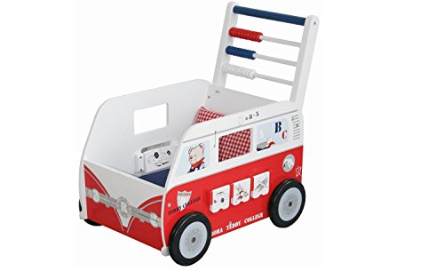 roba Teddybus aus Puppenmöbel Serie 'Teddy College', Puppenwagen weiss lackiert, Puppenzubehör inkl. Kissen, Decke und Spielfunktionen