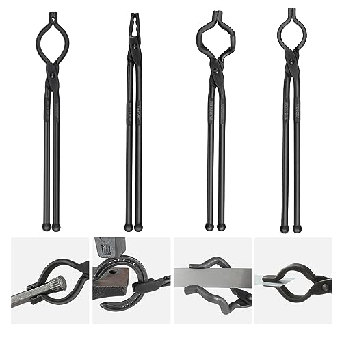 VEVOR Schmiedezange-Set, V-Bit, Wolf, ZV, Greifzange 4 Stk. Kohlenstoffstahl Schmiedezange, 465 x 60 x 19 mm / 461 x 68 x 18 mm / 458 x 38 x 19,0 mm / 463 x 78 x 52,3 mm, mit Verlängertem Griff