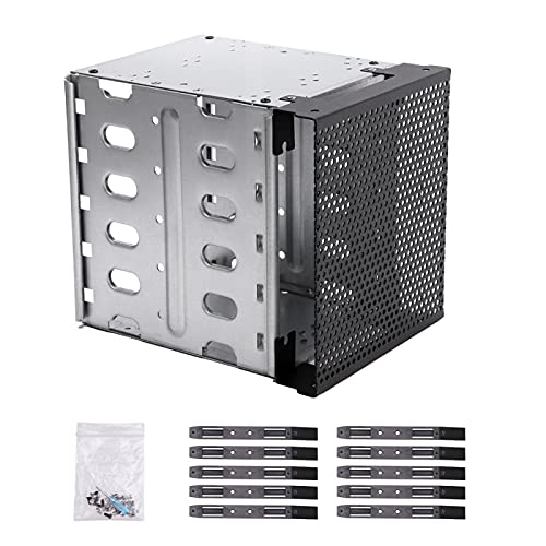 ALEOHALTER Festplattenkäfig, abnehmbare HDD-Fächer, 13,3 cm (5,25 Zoll) mit Lüfterraum, Edelstahlkäfig-Rack, Festplattenablage, Adapter-Rack-Halterung für Computer auf 5 x 3,5 Zoll