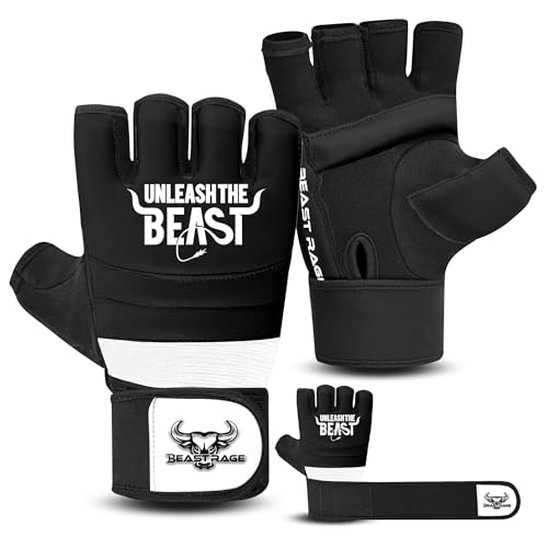 BEAST RAGE Taekwondo Karatehandschuhe für Männer und Frauen, Trainingshandschuhe für Boxen, MMA, Kickboxen, Sparring, Martial Arts Gloves – Training Light Workouts, Muay Thai, Karav MAGA (Weiß/Schwarz
