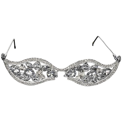 Ruarby Brillenrahmen mit Strasssteinen, ohne Gläser, glitzerndes Gesicht, Schmuck, Kristall-Brillenrahmen für Frauen und Mädchen, silber