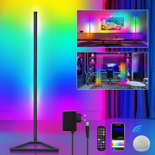 Banaone RGBIC Stehlampe Wohnzimmer Dimmbar, 140cm Smart RGB LED Standleuchte Ecklampe mit Fernbedienung und APP, 16 Millionen Farben, Musikmodi, Timing-Funktion für Schlafzimmer, Deko Wohnzimmer