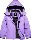 GEMYSE Mädchen Wasserdichte Skijacke Winddichte Fleece Outdoor Winterjacke Regenjacke mit Kapuze (Helllila,128-134)