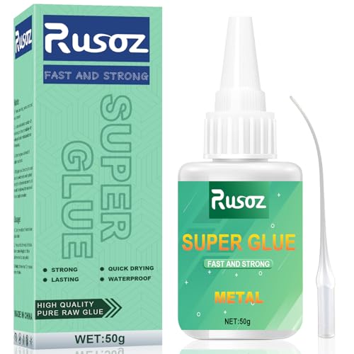 Rusoz Sekundenkleber Metall, 50g Metallkleber Extra Stark Wasserfest, Sofortkleber Hitzebeständig zum Verkleben von Metallen aller Art