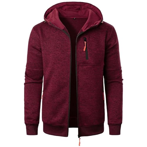 UHouse Sweatjacke Herren Basic Jacke Freizeit Kapuzenjacke Oversized Übergangsjacke Warehouse Deal Zipper Hoodie Y2k Mode Sportjacke Leichte Herbstjacke Bequeme Jacket Deals Wein XXL