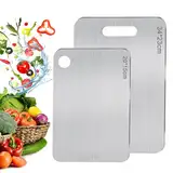 2 Stück Titan Schneidebrett, S316 Edelstahl Titanium Cutting Board, Doppelseitiges Schneide-brett in Lebensmittelqualität für Fleisch, Obst, Gemüse(34 * 23cm und 20 * 15cm)