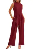 Haibang Jumpsuit Damen Sommer Elegant Ärmellos Overall Lang Mock Neck Romper Lässig Einteiler Festlich Hochzeit Hosenanzug Weites Bein Hose Playsuit mit Taschen