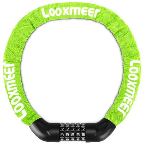 Looxmeer Fahrradschloss, Zahlenschloss 90cm mit 5-stelligem Code, Fahrrad Kettenschloss, Hohe Sicherheit, Anti-Diebstahl Kombination Schloss mit Gehärteter Stahlkettenglieder, Bike Lock, 12 Farben