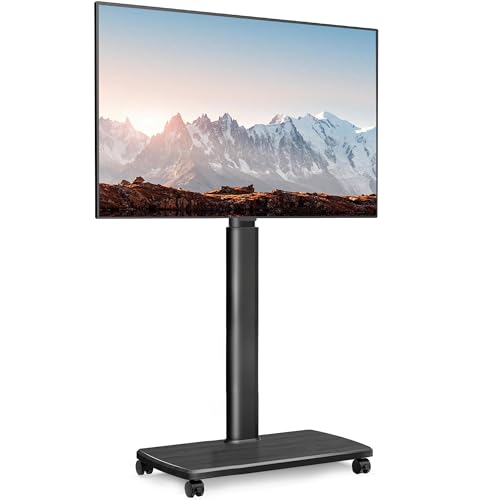 FITUEYES TV Bodenständer Rollbar mit Holzablage TV Standfuß TV Ständer Fernsehstand mit Rollen höhenverstellbar schwenkbar für 32 bis 70 Zoll Flachbildschirm bis zu 40kg. Max. VESA. 400 * 600