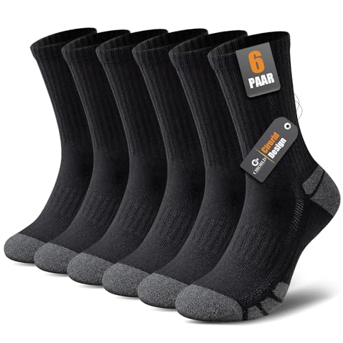Cirorld Socken Herren Damen, 6 Paars Baumwolle Tennissocken, Warm Arbeitssocken mit Gepolstert, Atmungsaktiv Weich Wandersocken Trekkingsocken, Lange Rutschfest Sportsocken 35-38 39-42 43-46 47-50