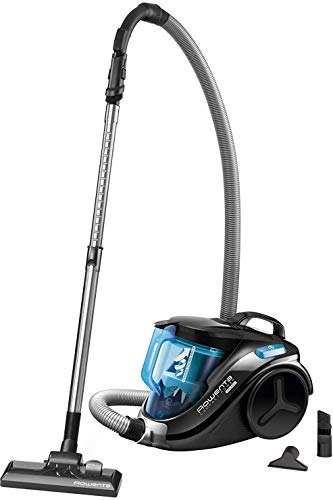 Rowenta Compact Power Cyclonic, Bodenstaubsauger beutelloser, entfernt tiefsitzenden Schmutz, 750 Watt, 1,5 Liter Fassungsvermögen, leichte Entleerung, Staubsauger leise, schwarz/blau, RO3731
