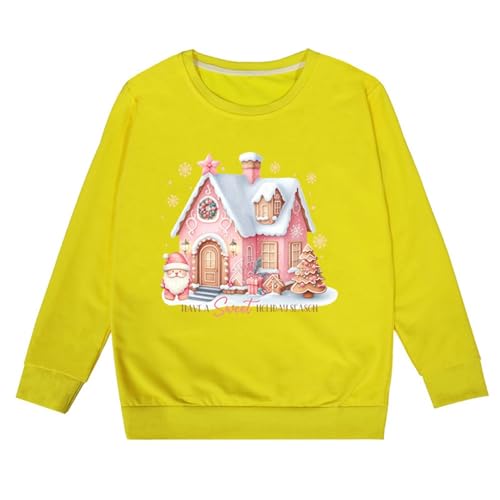 Batik Mädchen WinterChristmas Christmas Snowmanhave A Sweet Holidy Seasonprinted Casual Loose Sweater Schwarzer Mädchen Pullover (Yellow, 6-7 Years)
