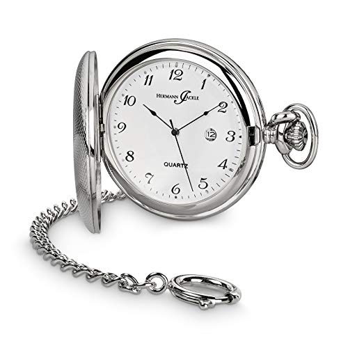 Hermann Jäckle Tübingen Taschenuhr – Quarzwerk, 50 mm, mit Datumsanzeige, inkl. Kette & Reiseetui | Qualitätshandwerk